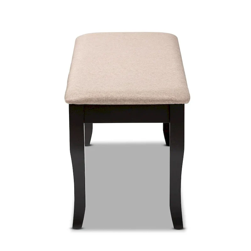 Modern Transitional Upholstered Dining Bench — Dark Brown Oak & Rubberwood, Cabriole Legs
