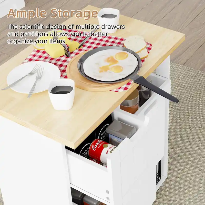 Futzca Kitchen Island Cart with 3 Open Shelves and 3 Drawers - N/A