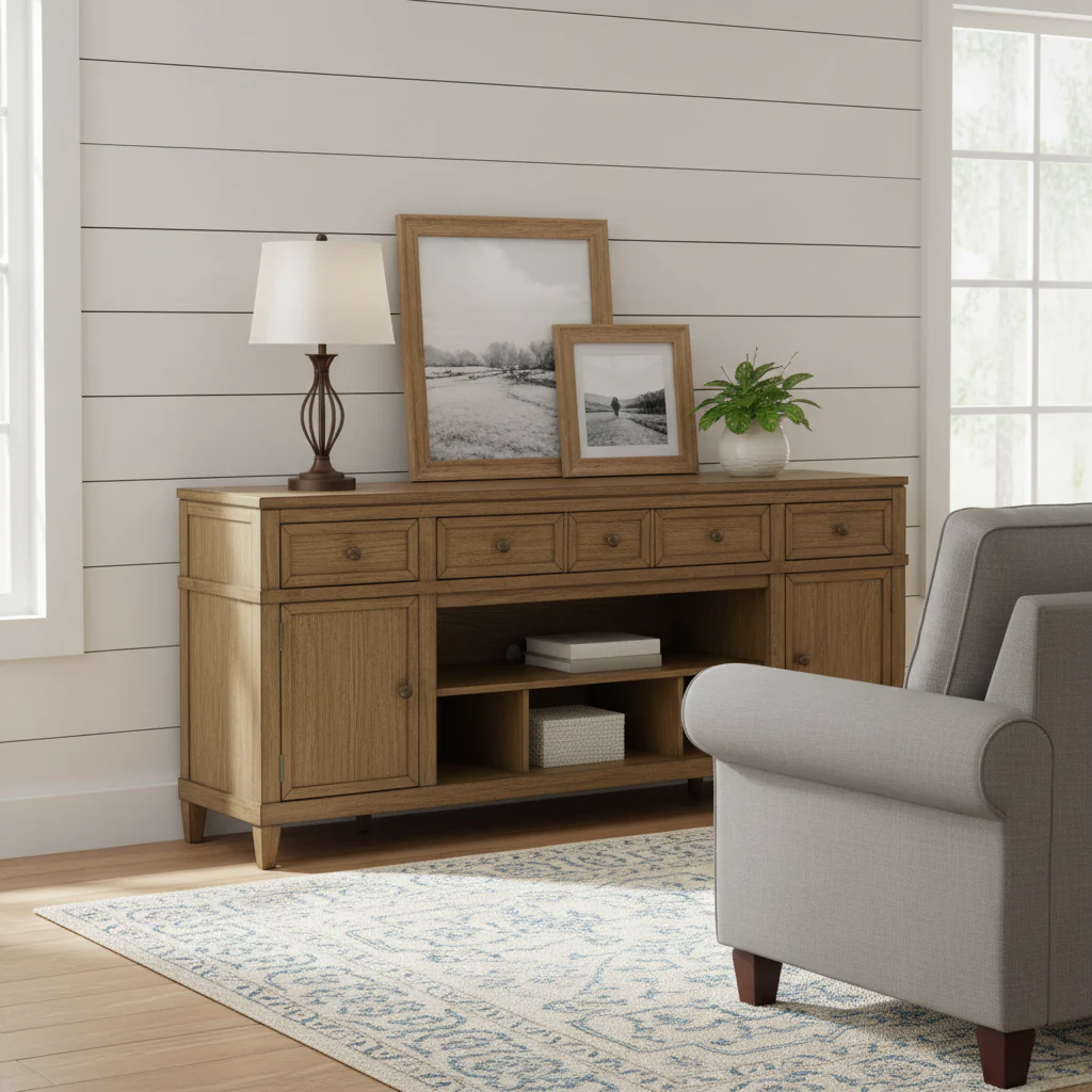 Light Brown 81 TV Stand for TVs up to 93 - 81 W x 18 D x 33.38 H
