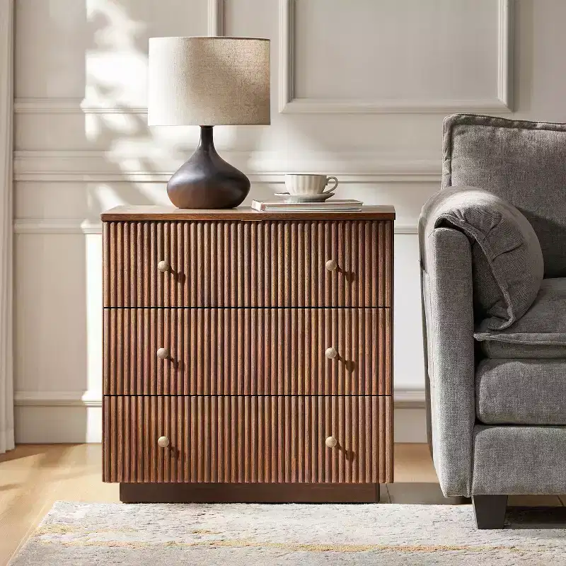 Norbert 3-Drawer Modern End Table with Built-in Charging Station|ART OF LIVING DESIGNS-WALNUT
