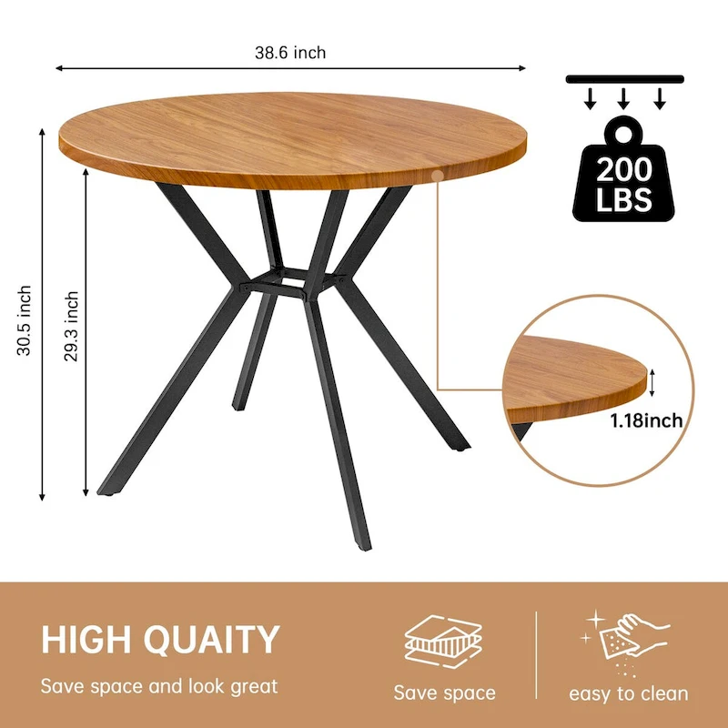 Grondin Modern Farmhouse Style 38.6 Round Dining Table with 1.18  Thick MDF Tabletop and Pedestal Cross Metal Legs