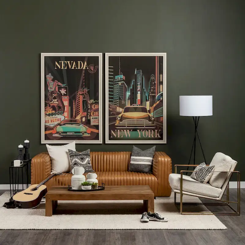 Ricciardo Cognac Genuine Leather Wrapped Sofa - 86.6L x 38.6W x 26.4H