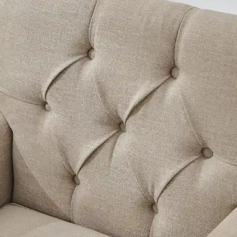 Set of 2 Arm Chair Upholstered Button Tufted Accent Chair with Lumbar Pillow Beige/ Grey/ Light Blue