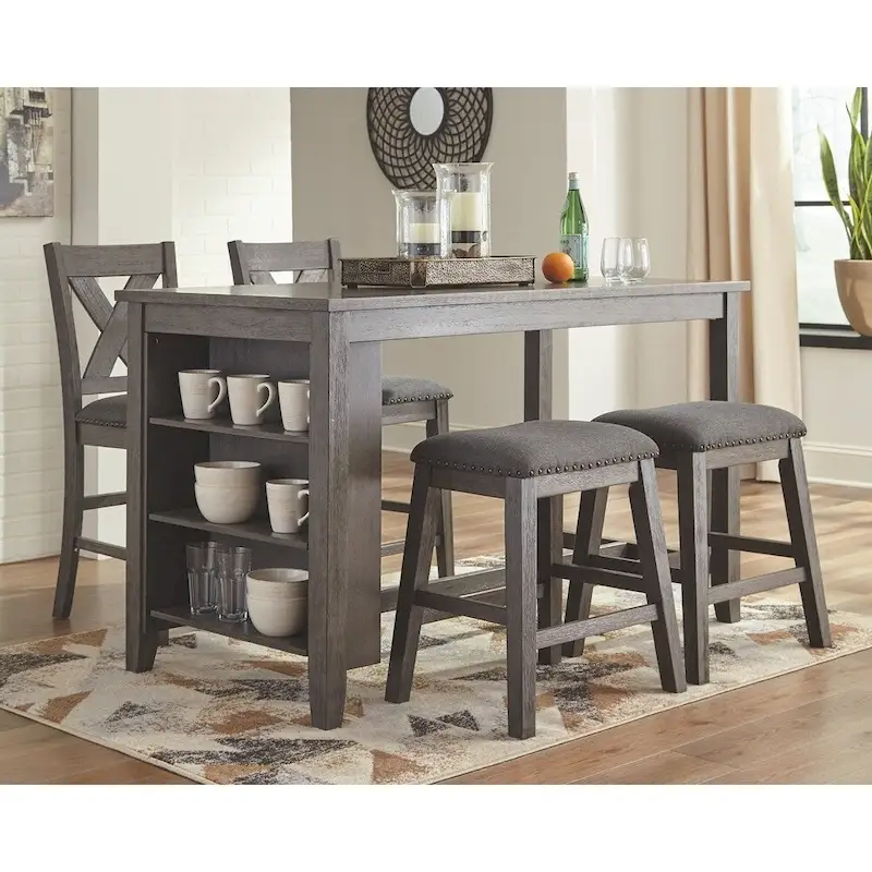 Gray Rectangular Counter Height Dining Table with Storage, Seats 4