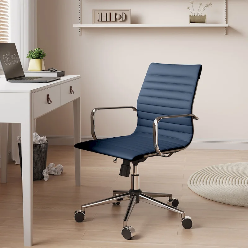 Black Ribbed Swivel Office Chair with Tilt Function