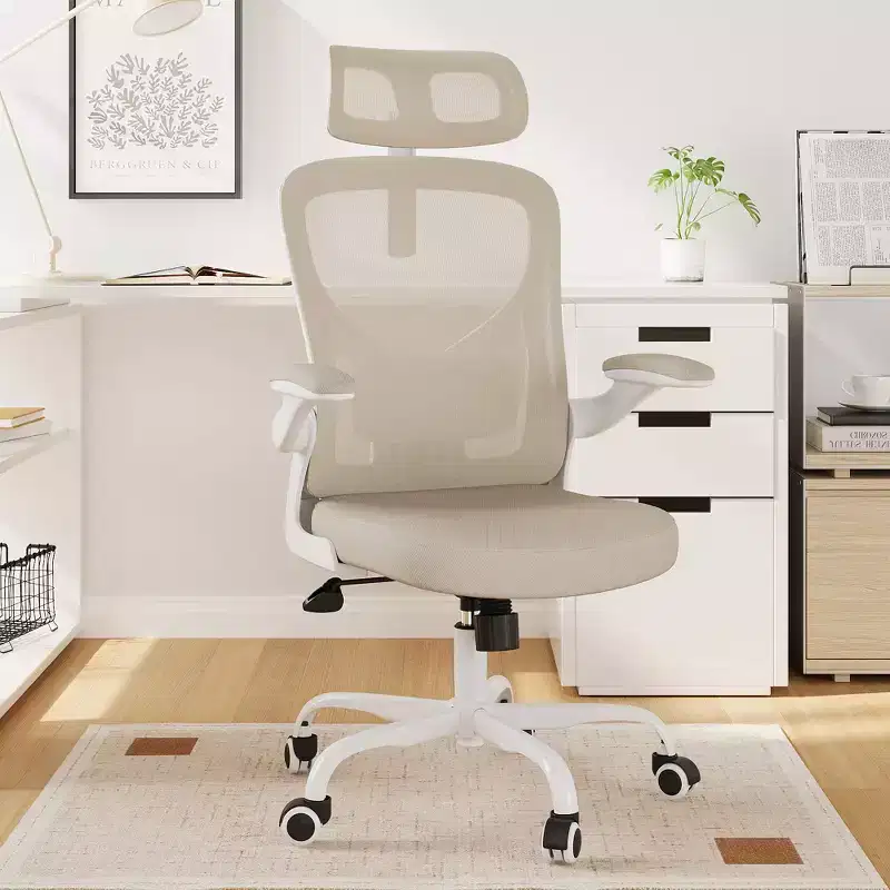 MAYEERTY Ergonomic Home Office Chair - With Lumbar Support, Flip-Up Armrests & Headrest for Work & Study (Black)