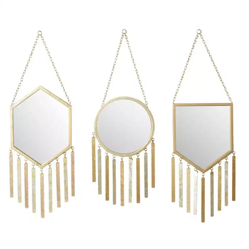Farmhouse Metal Wall Mirror Gold Set of 3 - Olivia & May: Iron Frame, Novelty Shape, No Assembly Required