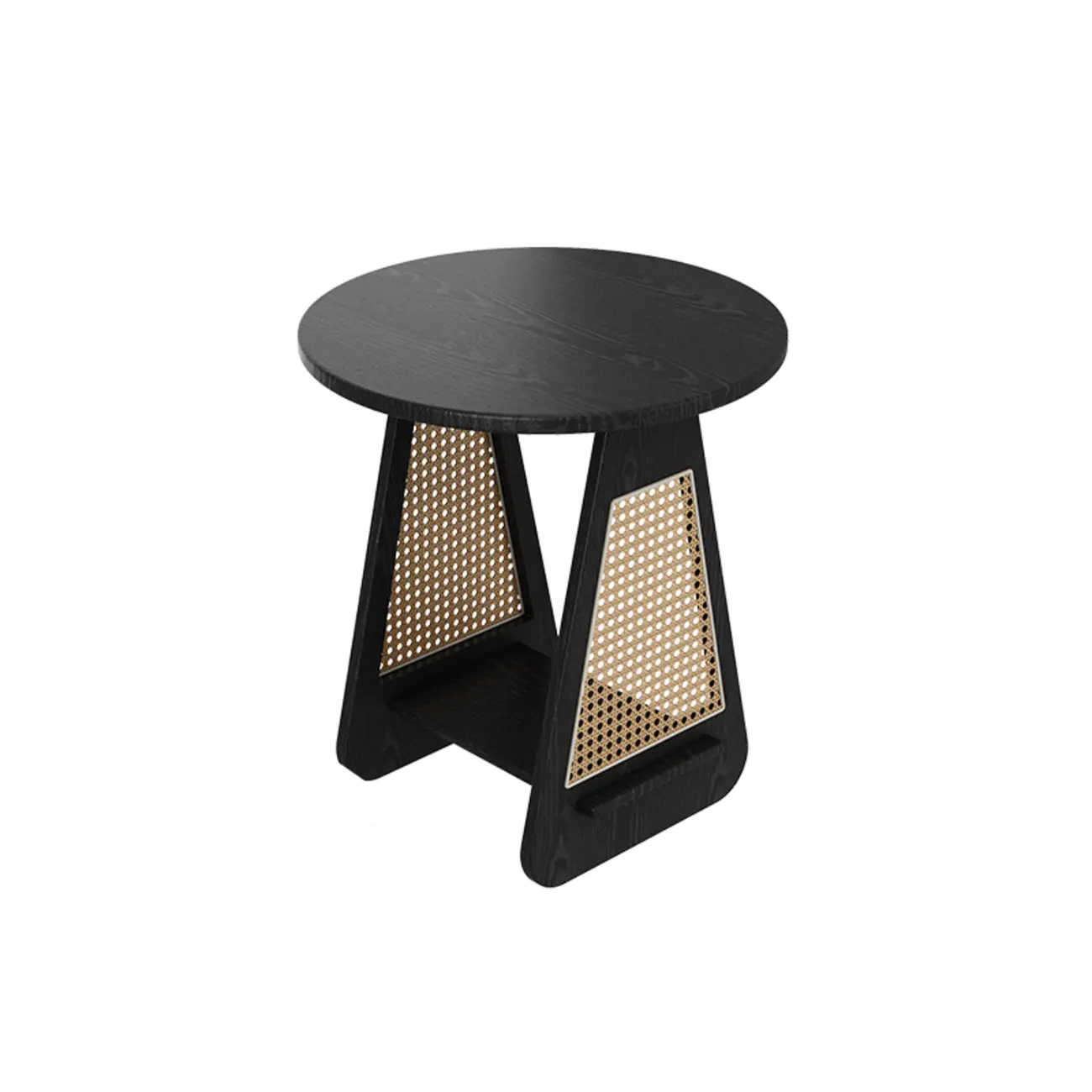 Mid-century Modern 2-tier Wood Side Table with Rattan Legs