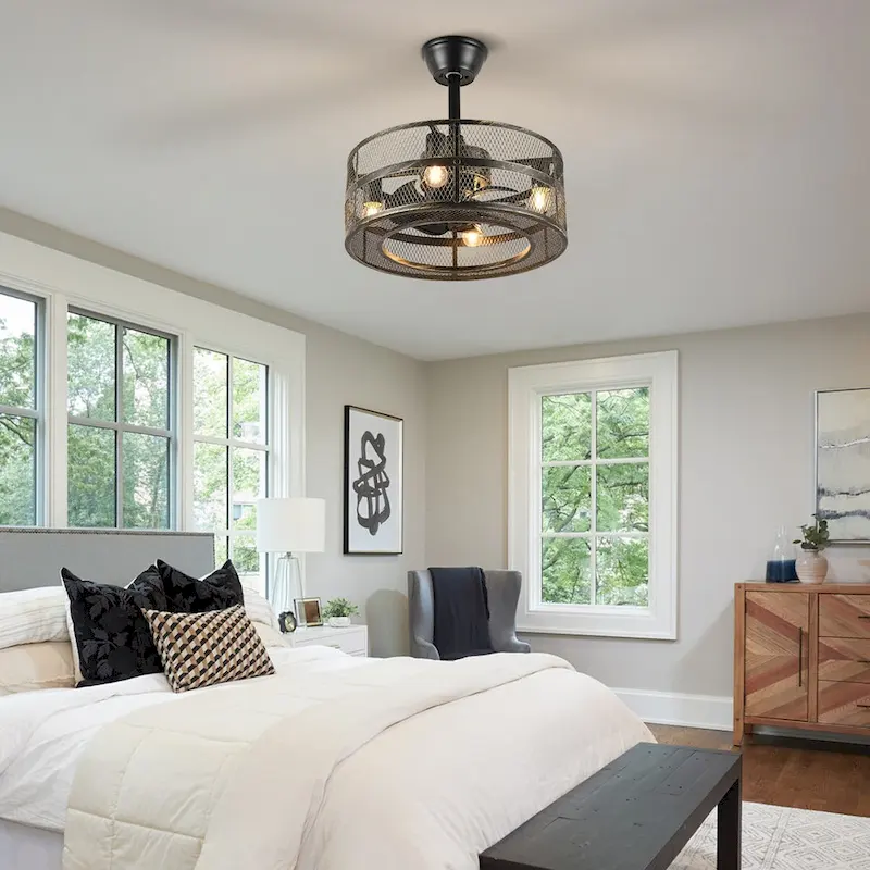 18  Industrial Style Ceiling Fan with Lights and Remote - Antiqued Brass