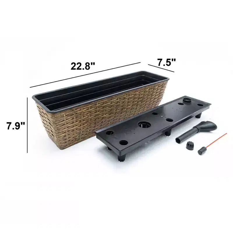 NAYSAYE 2 Pack Wicker Rectangle Planter with Reservoir for Indoor and Outdoor Garden and Patio Decor, Brown, 23.2*7*6.3