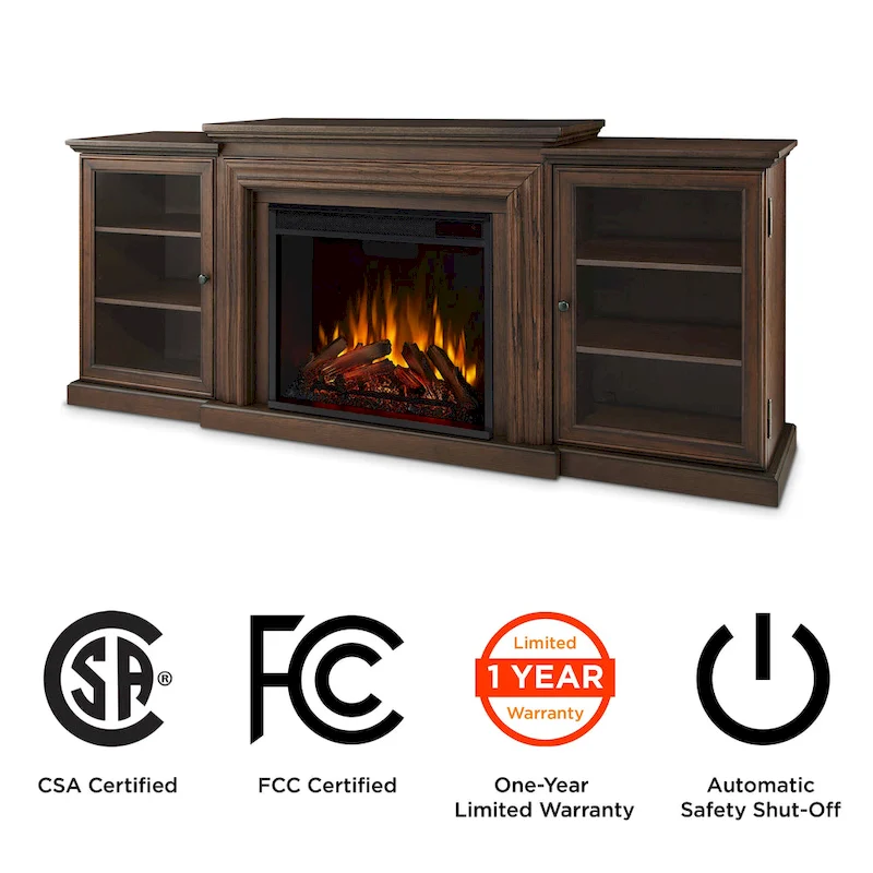 Frederick 72 Electric TV Stand Fireplace in Chestnut Oak by Real Flame - 72L x 15.5W x 30.1H