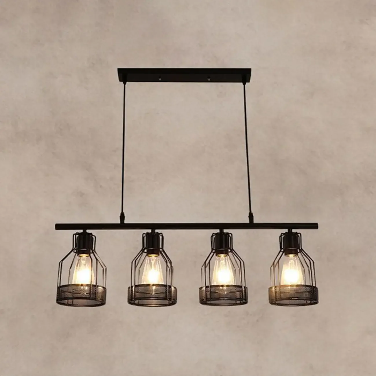 Industrial 4-Light Black Metal Bottle Pendant Light