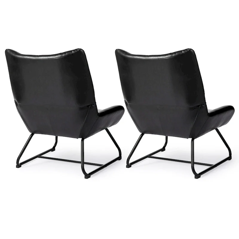 Set of 2 Leatherette Wingback Accent Chairs with Metal Legs - 35.5H