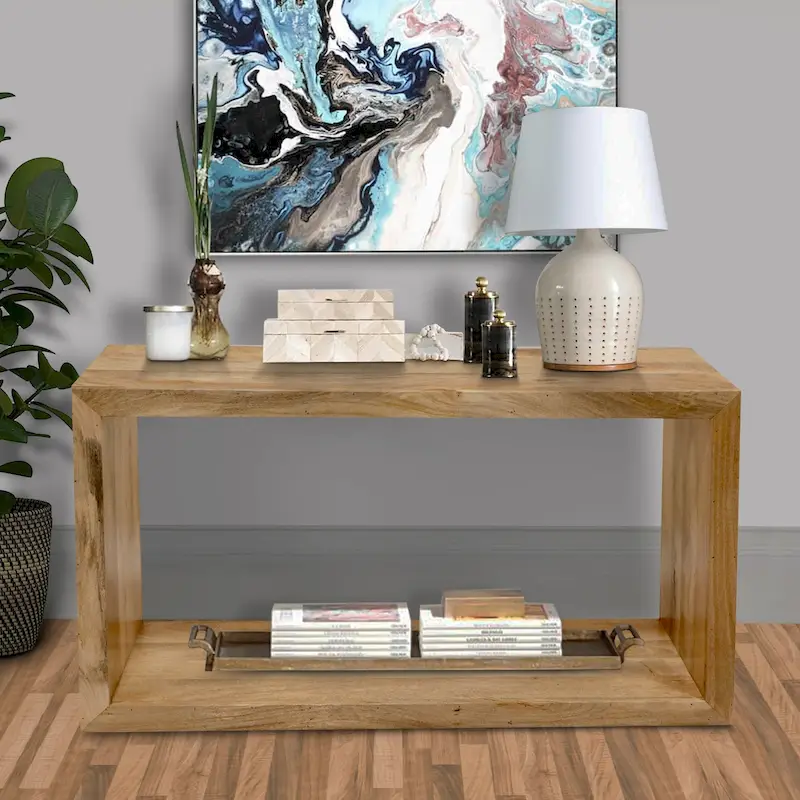 52 Inch Mango Wood Sideboard Console Table with Open Cube Shelf