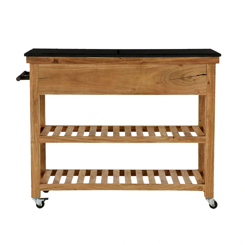 4-Drawer Rolling Kitchen Cart with Marble Top, Brown