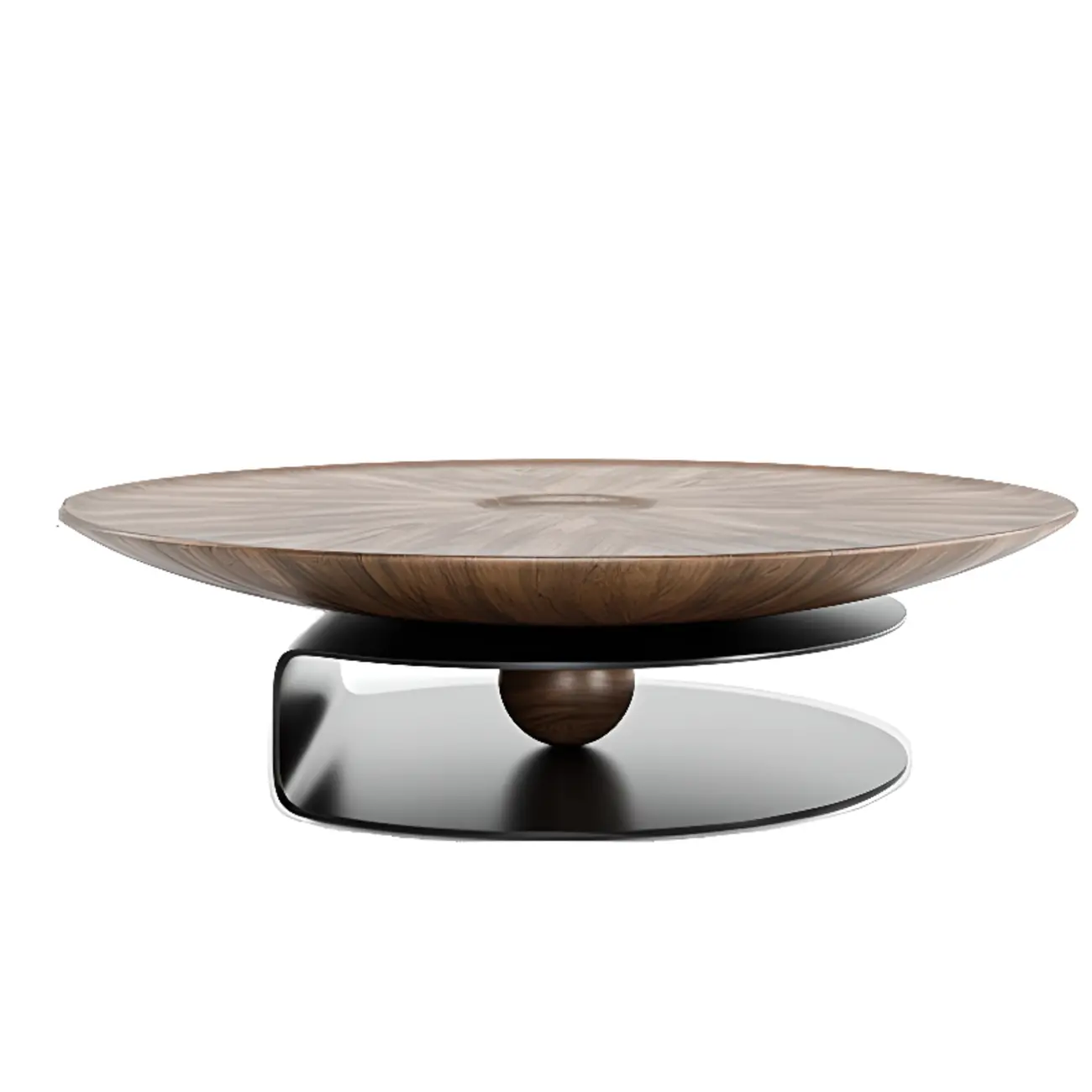 Nesting Brown Wood Round Black Steel Base Coffee Table