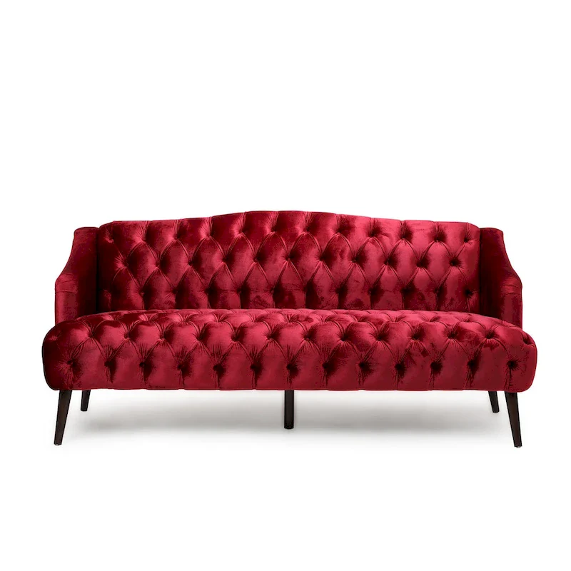Modern 73.25 Button Tufted 3-Seater Sofa with Birch Legs