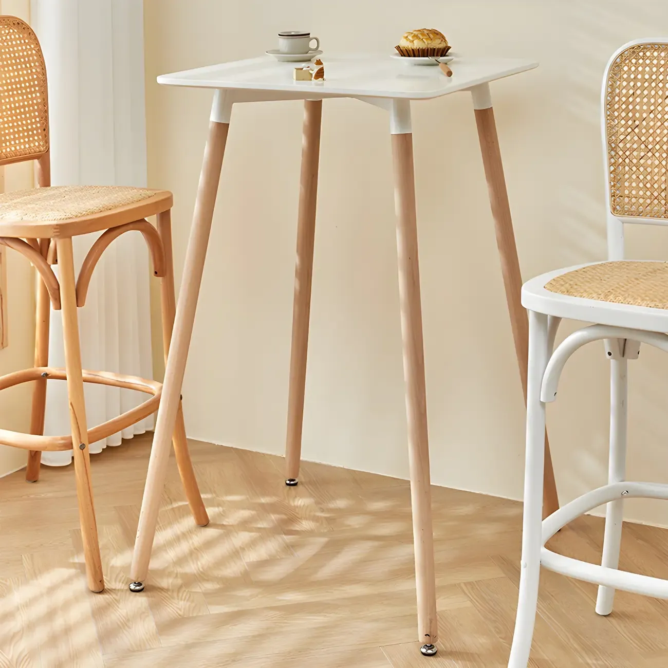 Wooden Natural Finish Square Small Bar Height Table