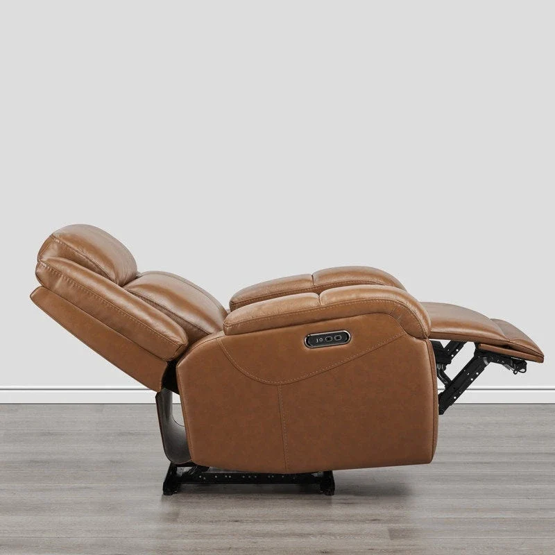 Brown Leather Power Recliner with Headrest - Single Seat