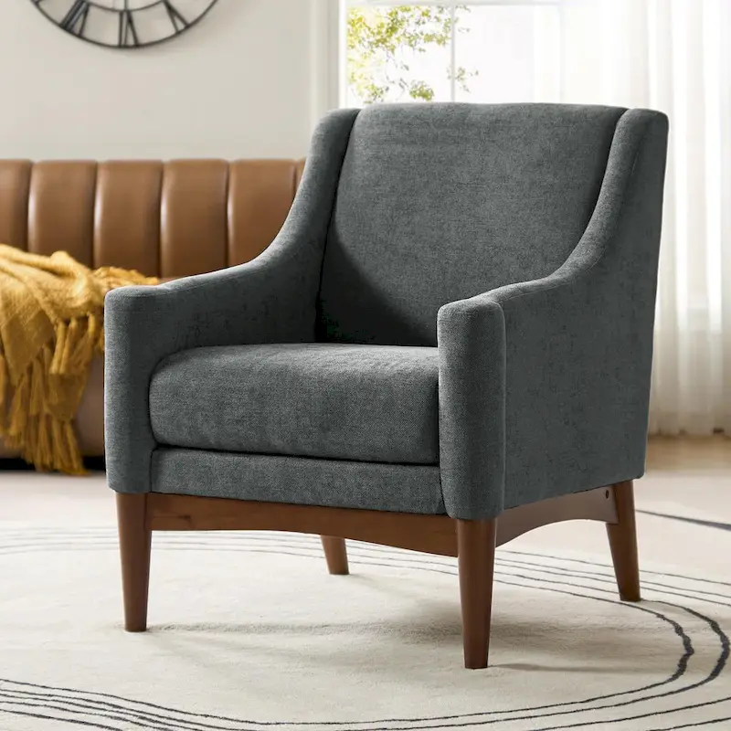 Francis Mid-Century Modern Upholstered Armchair with Sloped Arms and Solid Wood Legs