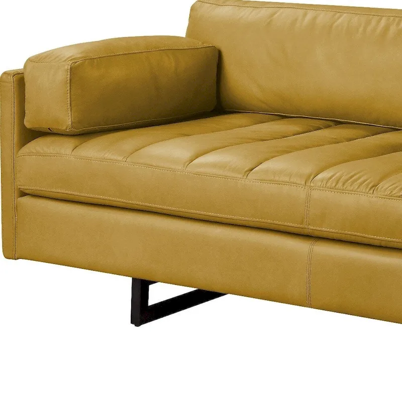 HomeRoots 74 Mustard Top Grain Leather Sofa With Black Legs - 74
