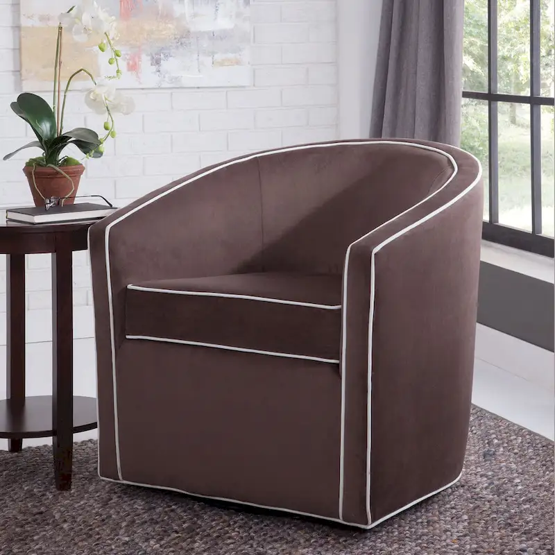 Brown/Cream/Blue/Blush Barrel Style Swivel Accent Chair, 1-Seat