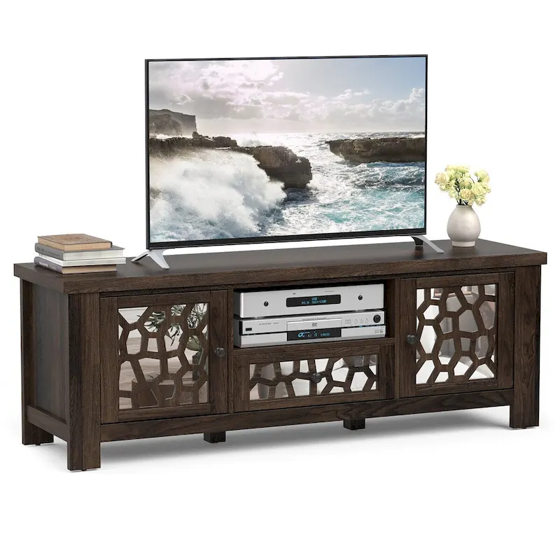 55 Retro TV Stand Entertainment Center with Mirror Doors