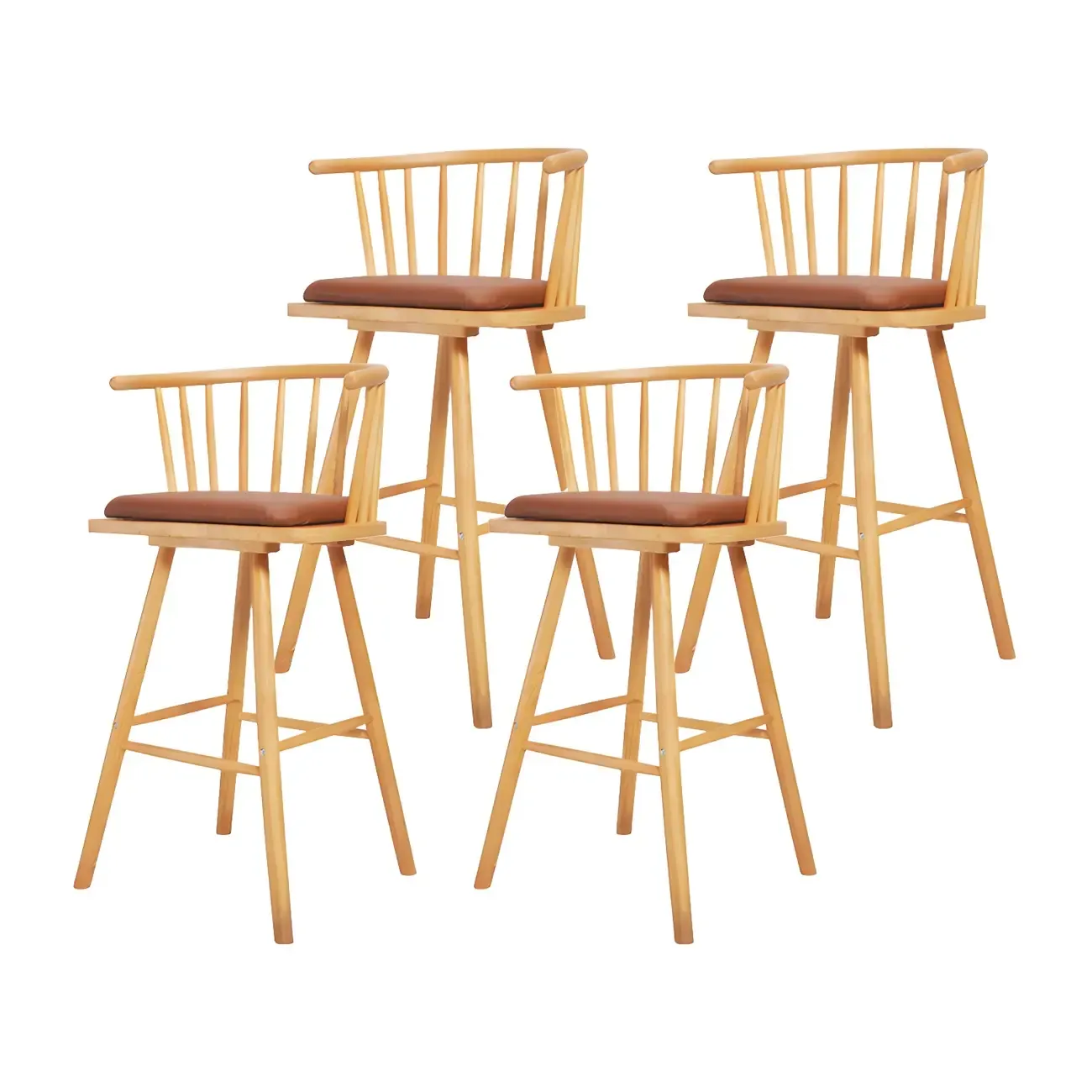 Traditional Wooden Low Back Bar Stool with Cushioned Seat