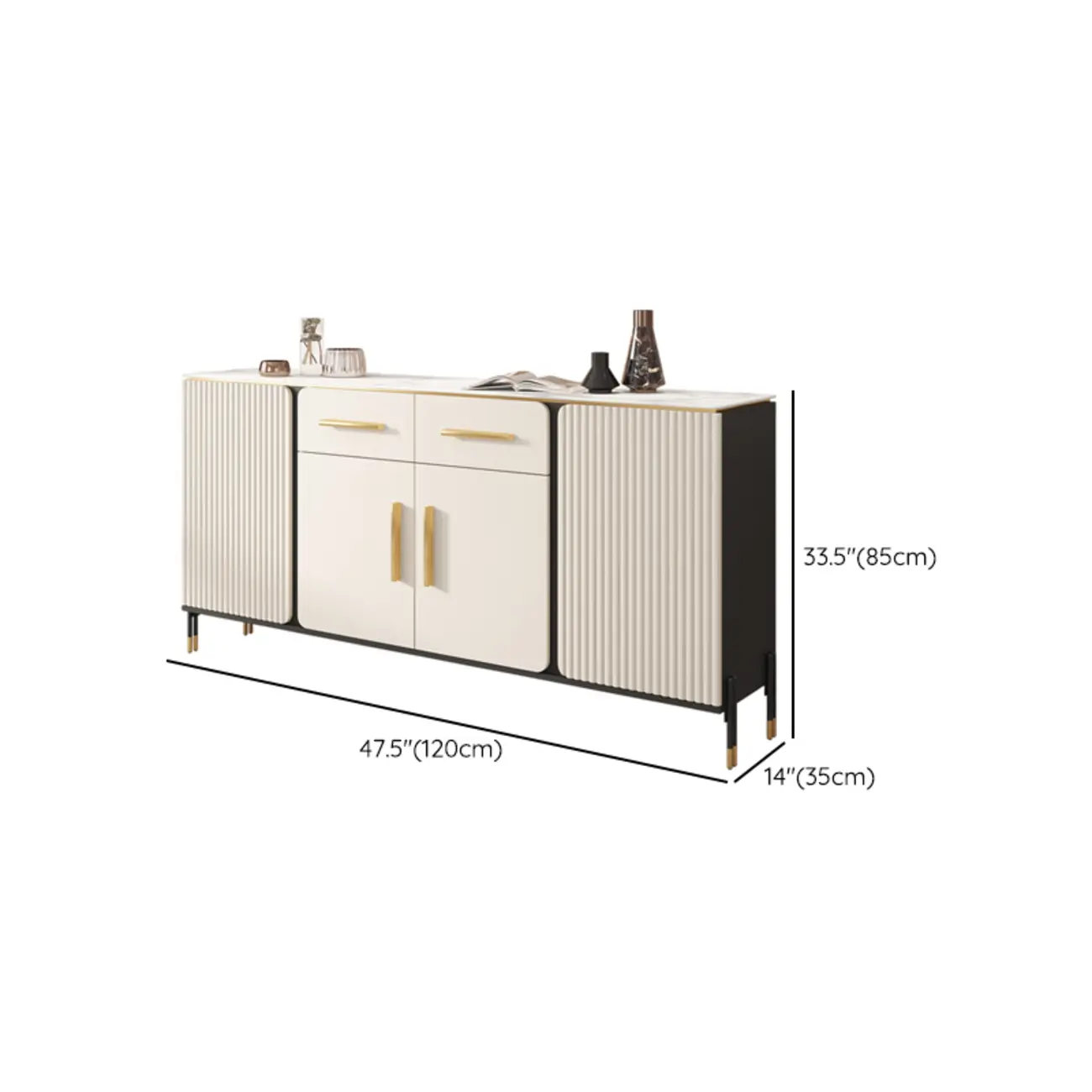 Glam White Sideboard with Stone Top and Drawers