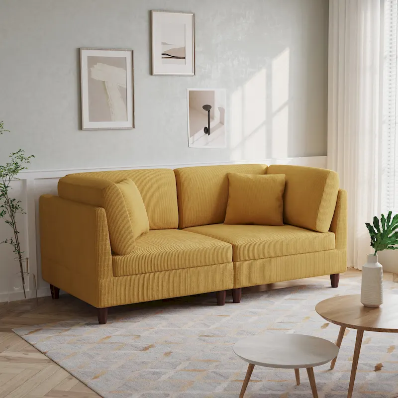 Corduroy Modular Sectional Sofa Set With Pillows