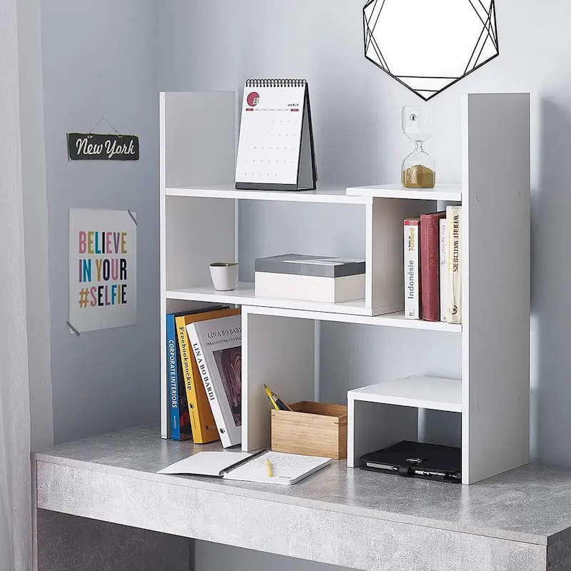 White Adjustable Desktop Bookshelf – Single User
