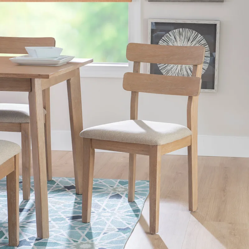 Natural & Black Farmhouse Ladder Back Dining Chair, Set of 2