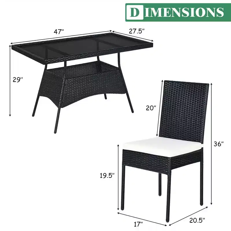 Costway 5PCS Patio Rattan Dining Set Table w/Glass Top Garden Furniture