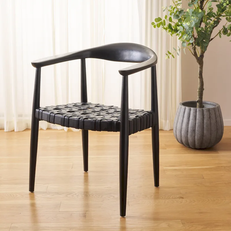 Woven Leather & Solid Wood Accent Chair (Fully Assembled) - W25 x D22 x H22 - 25Wx22Dx22H