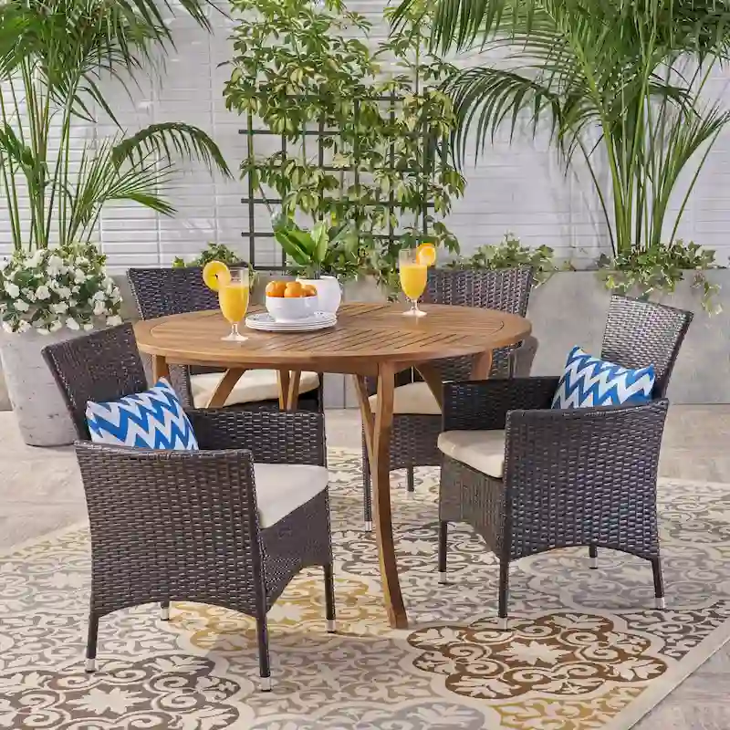 Albury Outdoor 5 Piece Acacia Wood and Wicker Dining Set by Christopher Knight Home - N/A