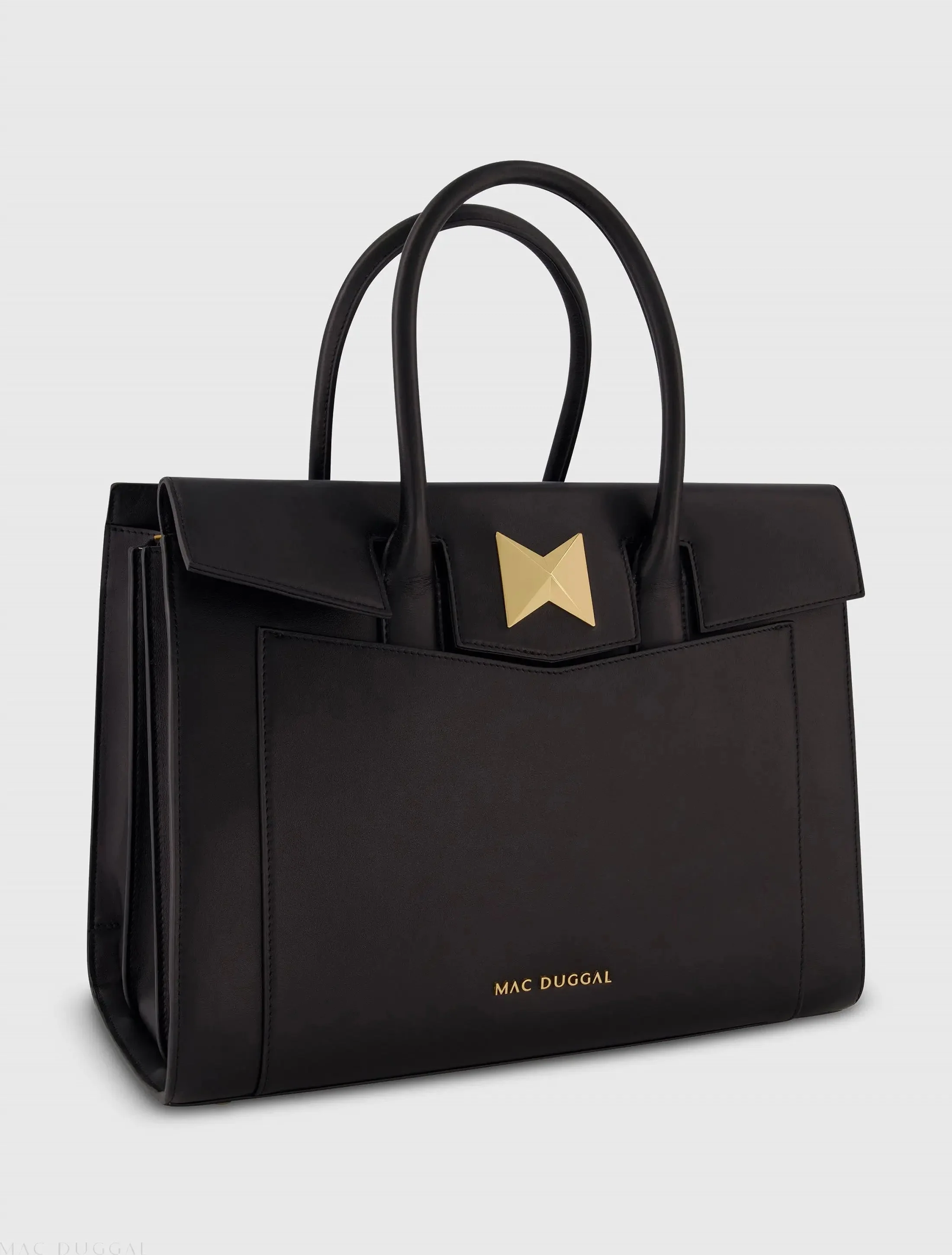 Black Large Leather Briefcase Bag With Gold Hardware