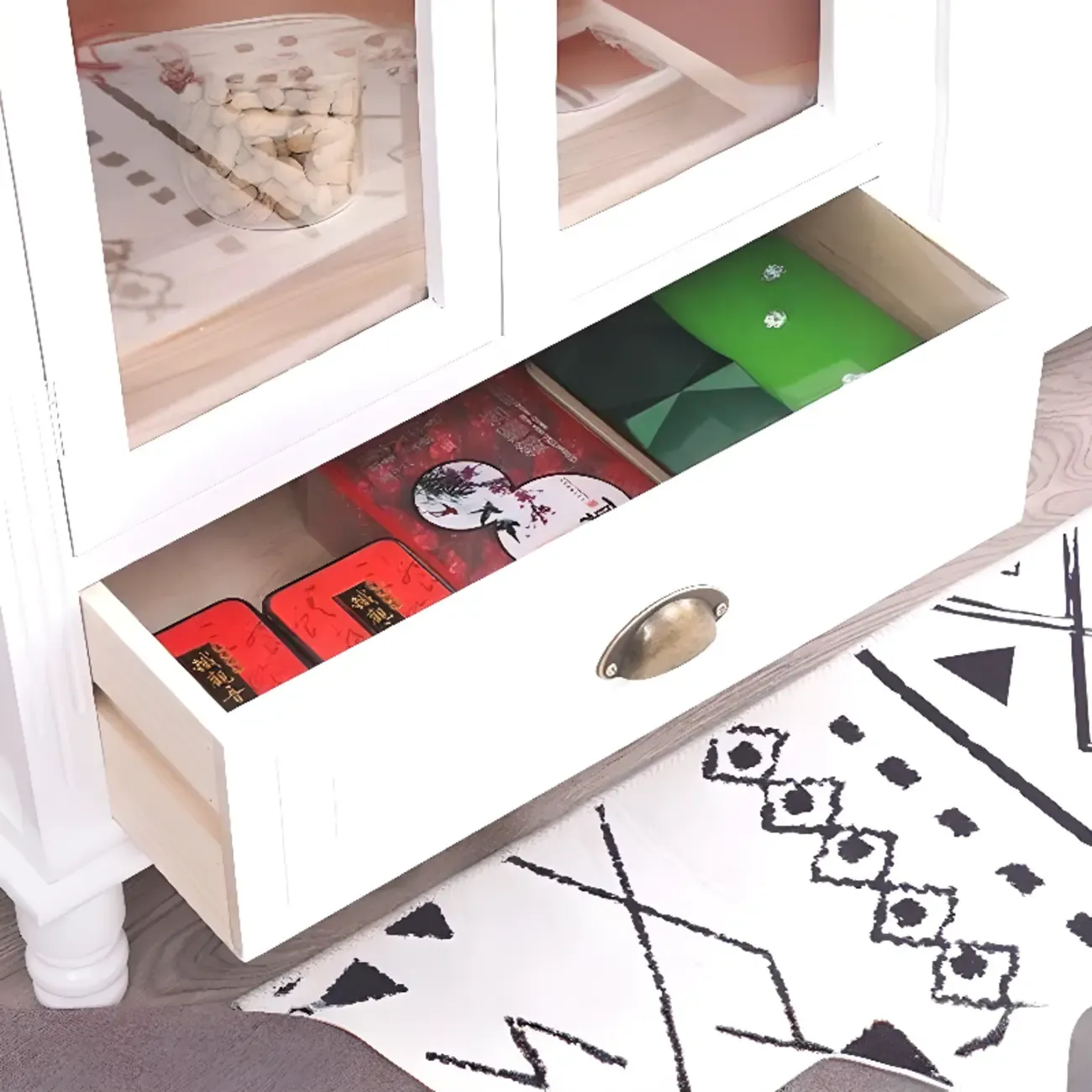 Freestanding Solid Wood White Cabinet with Drawers