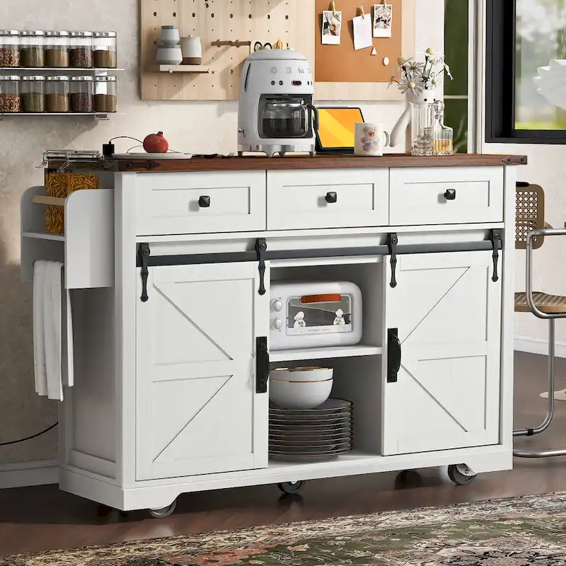 53.7 Farmhouse Kitchen Island With Power Outlet(no include stool)