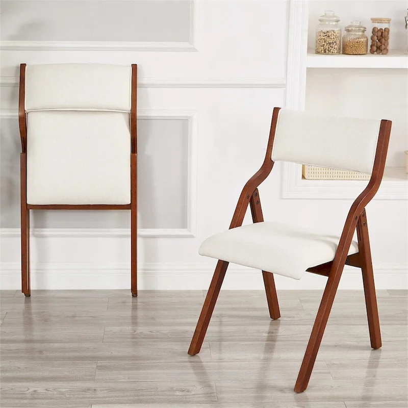 Upholstered Folding Dining Chair with Wood Legs (Set Of 2)