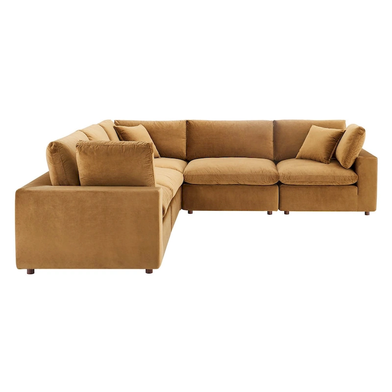 Commix Down Filled Overstuffed Velvet 5-Piece Sectional Sofa