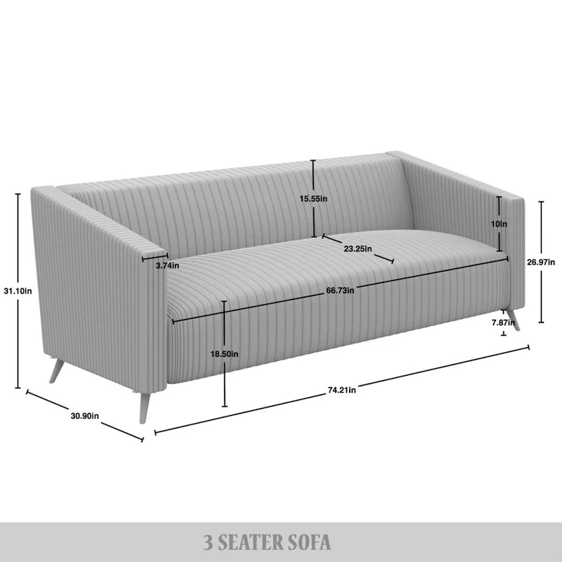 Velvet Upholstered 2.5-Seater Sofa with Metal Legs