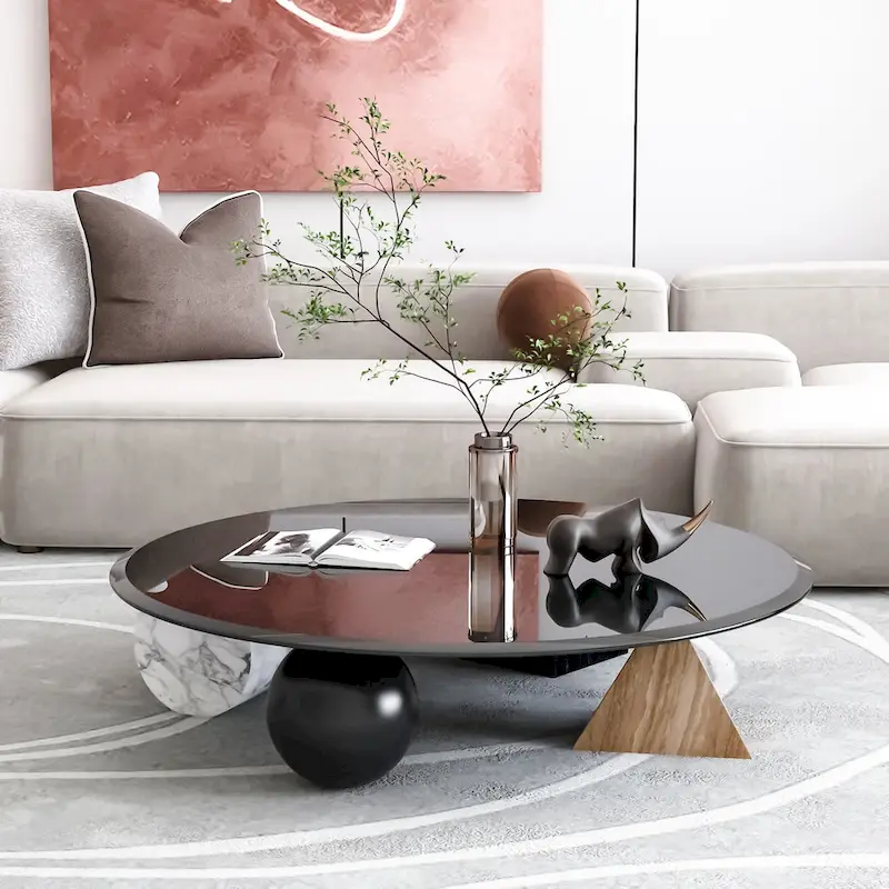 Round Tempered Glass Table Top in Black with Beveled Edge