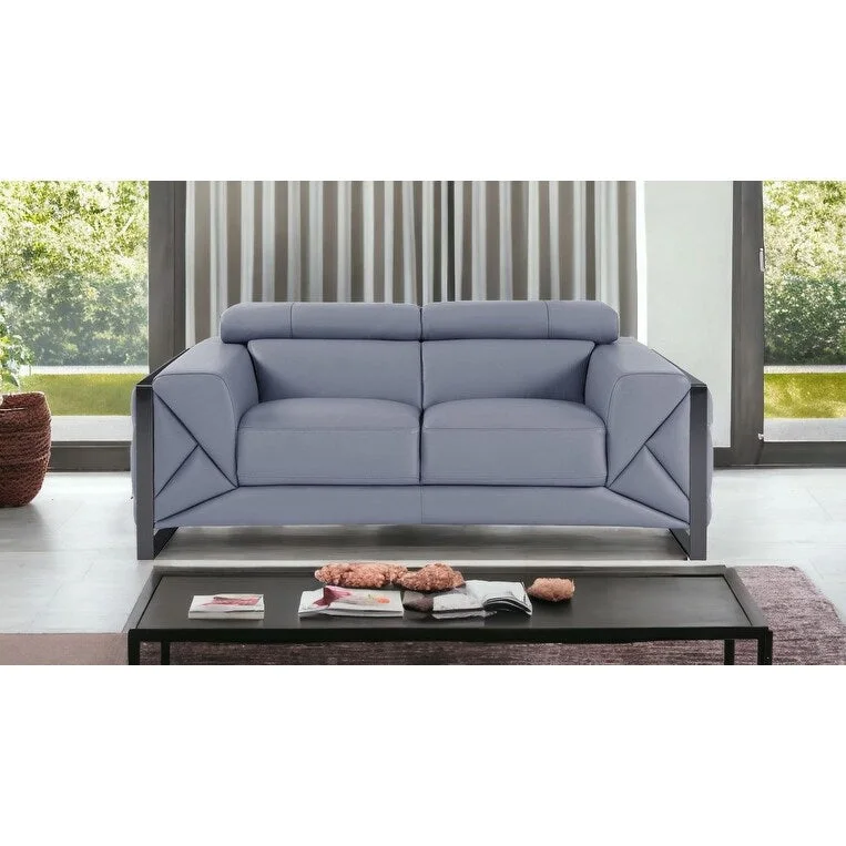 75 Light Blue And Black Italian Leather Loveseat