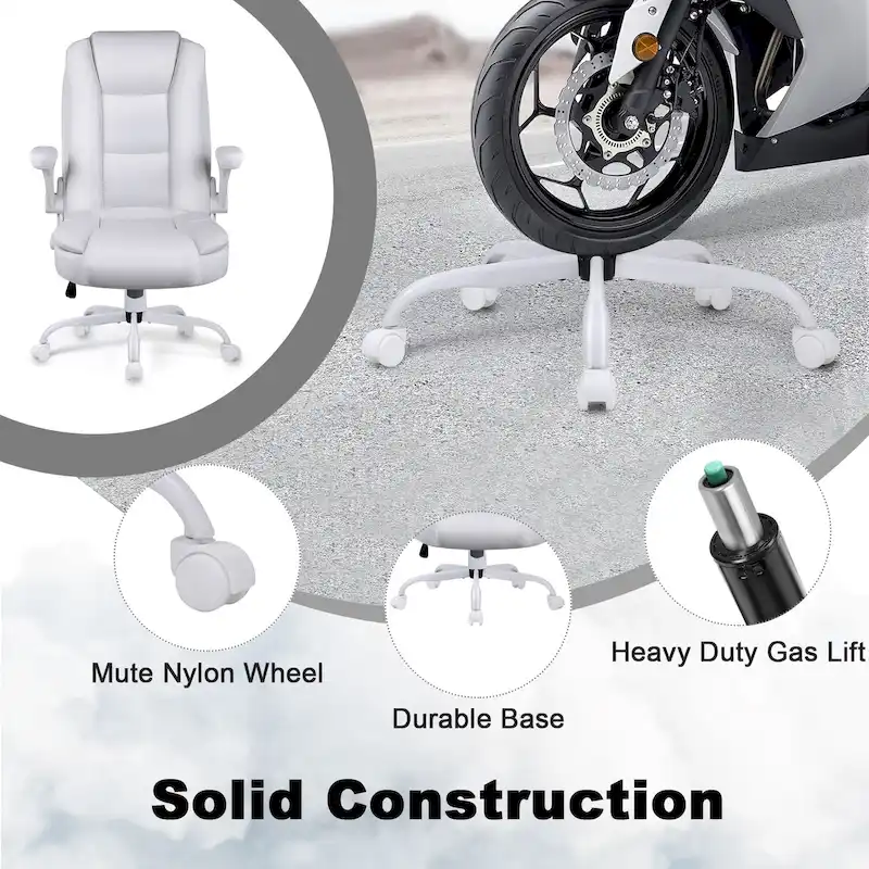 Big and Tall Ergonomic High Back Adjustable Height Leather Executive Chair with Padded Flip-up Arms