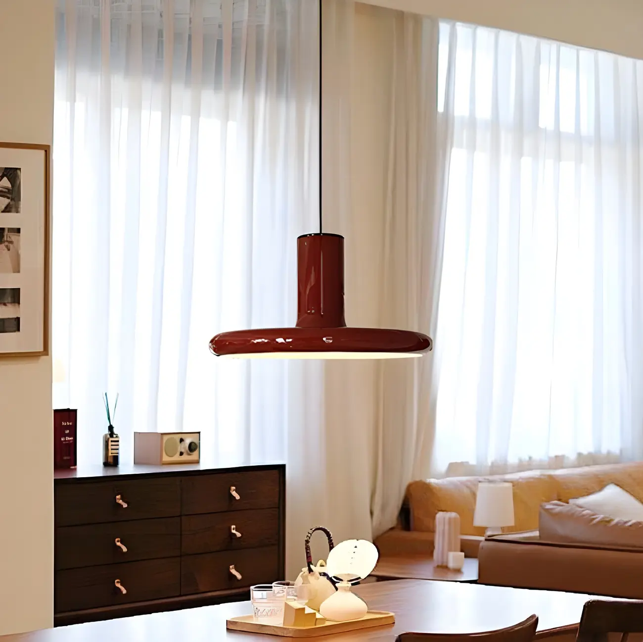 Modern Red Iron UFO Hanging Pendant Light