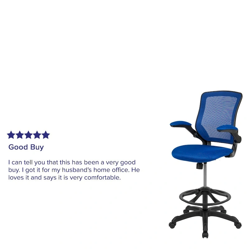 Mid-Back Mesh Ergonomic Drafting Chair with Foot Ring and Flip-Up Arms