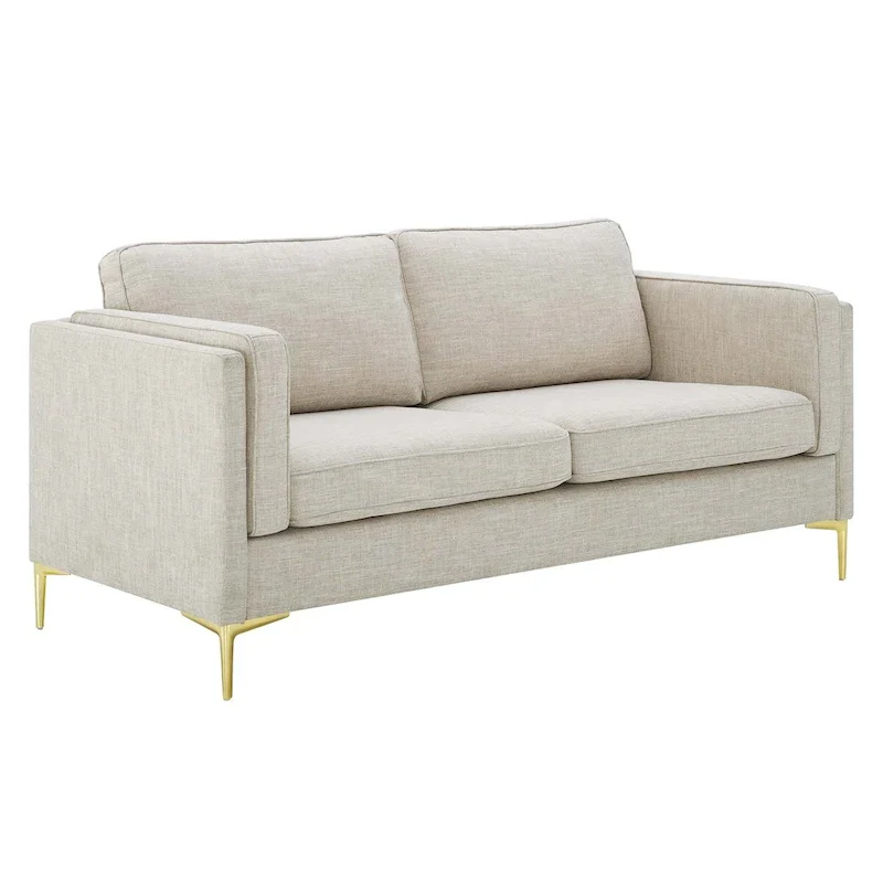 Beige / Light Gray / White Mid-Century 3-Seat Fabric Sofa