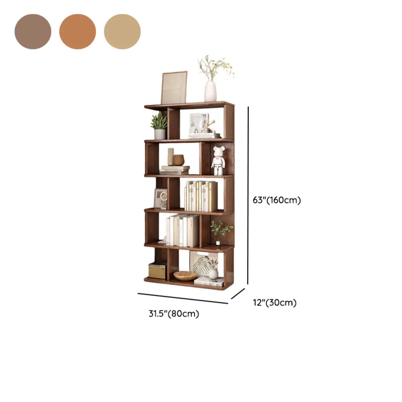 Mid-Century 6-Tier Open Back Wooden Bookshelf