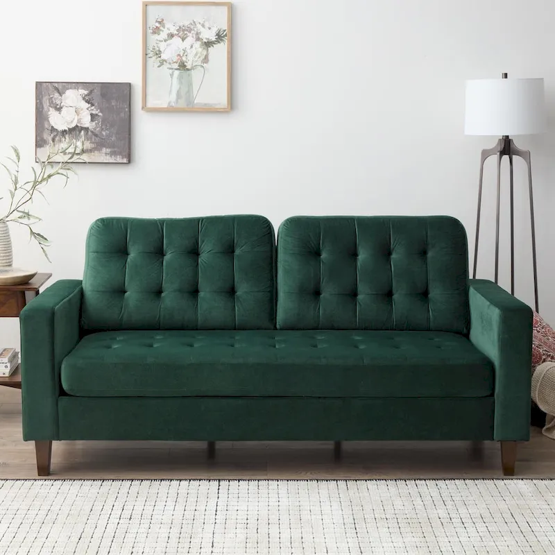 Brookside Brynn 76-in. Square-arm Faux Leather/Velvet/Fabric Sofa