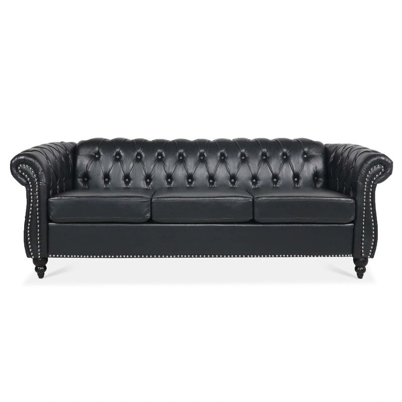 GEITIN 84.65 PU Rolled Arm Chesterfield 3 Seater Sofa